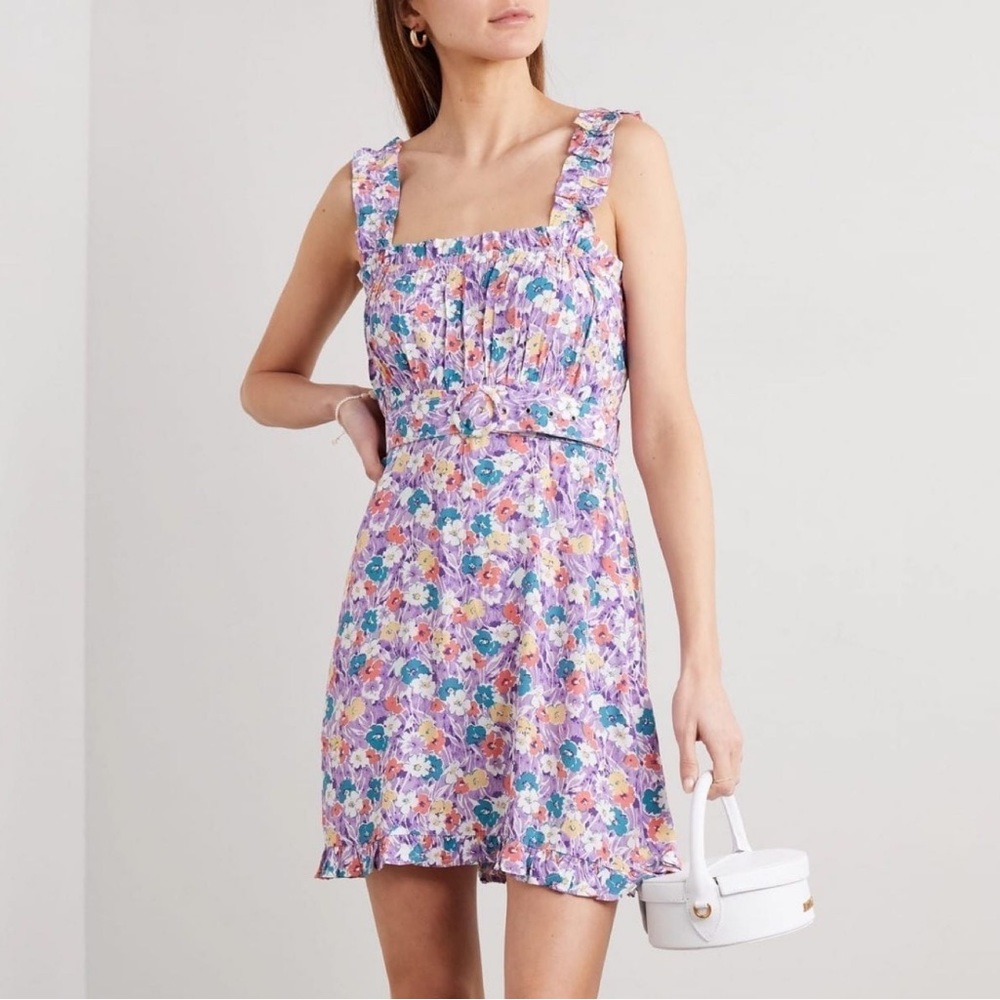 Faithfull the Brand Mid Summer Floral-Print Crepe Mini Dress, Size M